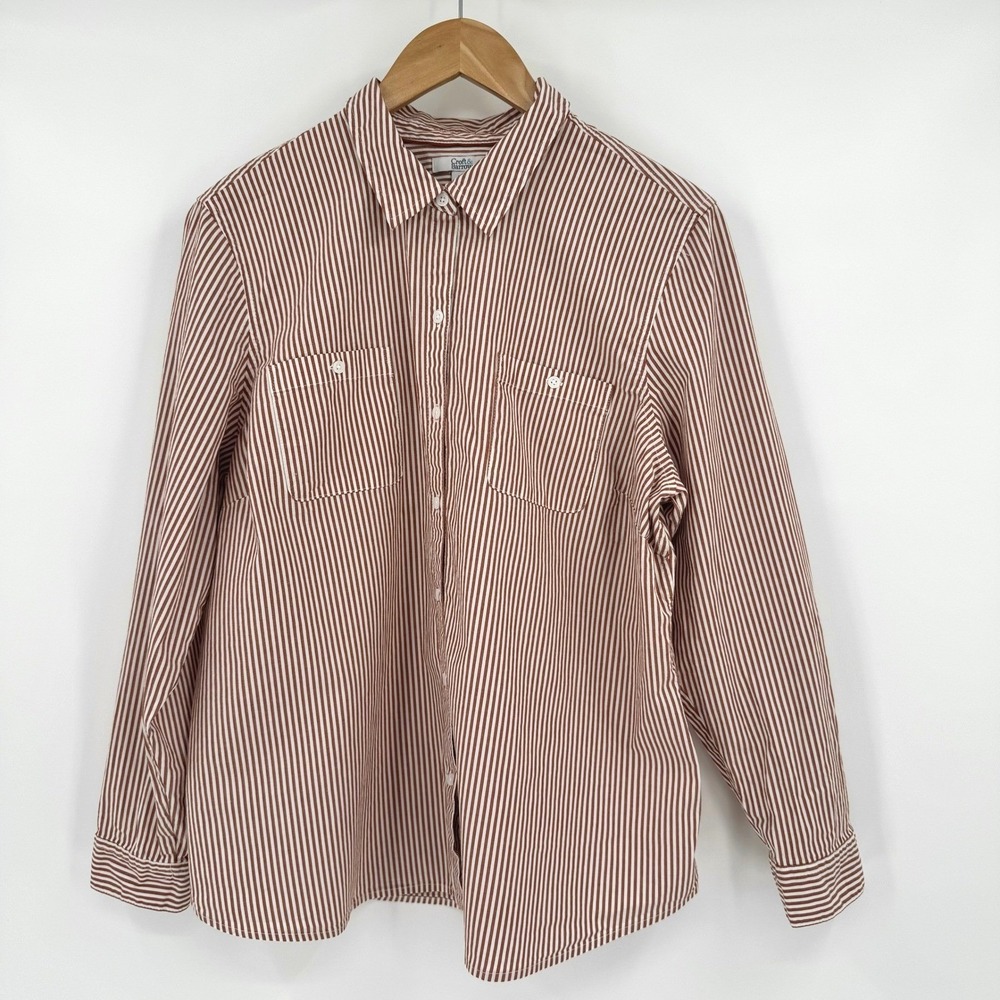 Croft & Barrow Rust Red/ White Striped Button Up Long Sleeve Shirt Women's PXXL